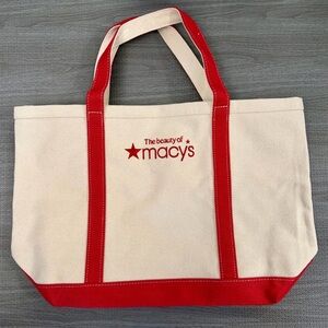 Macy's Cream Canvas Tote with Red Accents